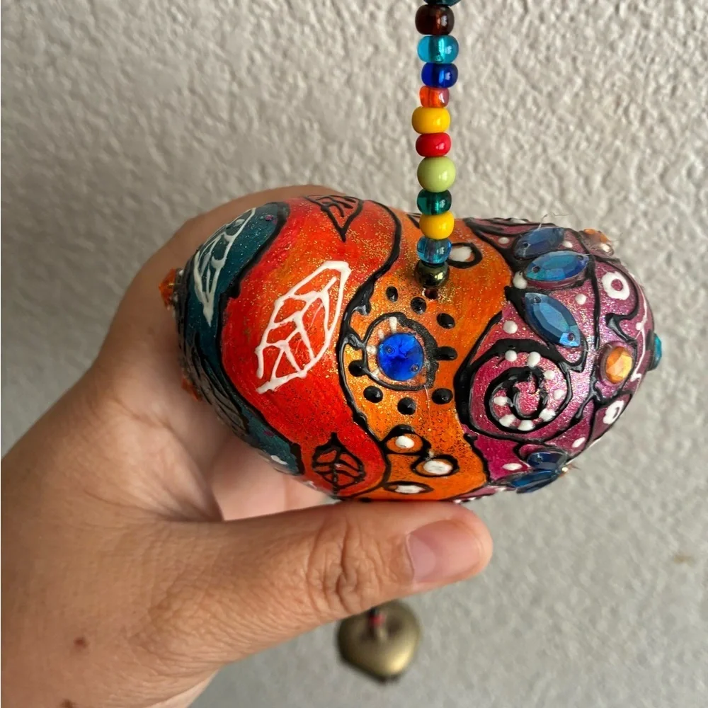 Colorful Heart Beaded Handicrafts Wall Hanging Decor With Metal Bell